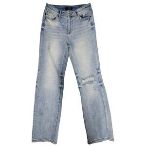 Judy Blue Womens 3/26 Distressed Light Wash Straight Fit Jeans Pre-owned